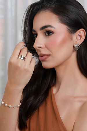 Anel Ajustável Reto Liso Tamanho G Ródio Branco