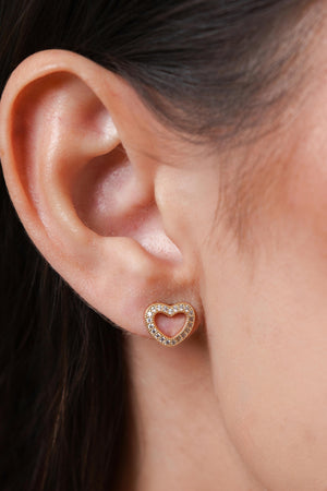 Brinco Coração Cravejado Cristal Banhado a Ouro 18K