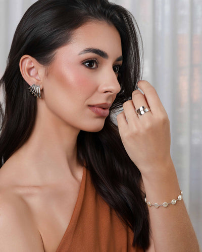 Brinco Ear Cuff Seis Filetes Lisos Ródio Branco