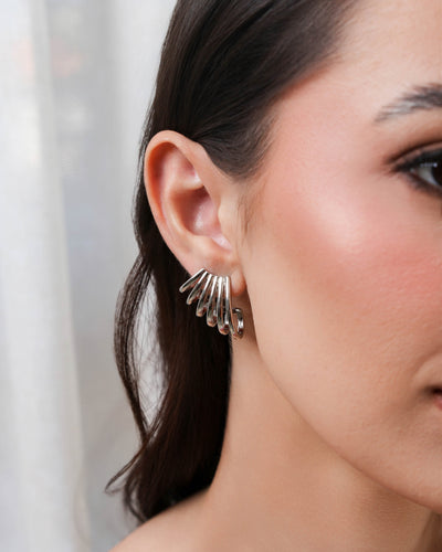Brinco Ear Cuff Seis Filetes Lisos Ródio Branco