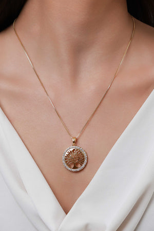 Pingente Árvore da Vida Cravejada Cristal 2.5 cm Banhado a Ouro 18K