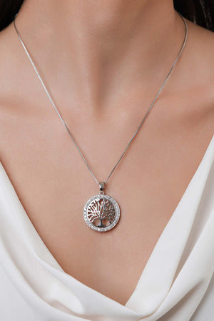 Pingente Árvore da Vida Cravejada Cristal 2.5 cm Ródio Branco