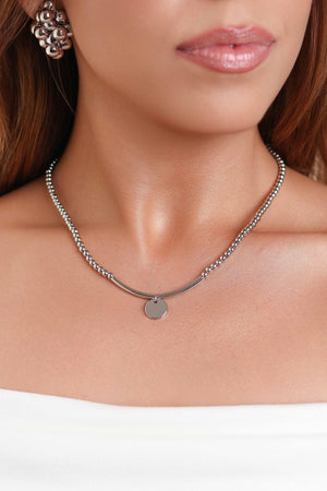 Choker Bolinhas Pingente Redondo Ródio Branco