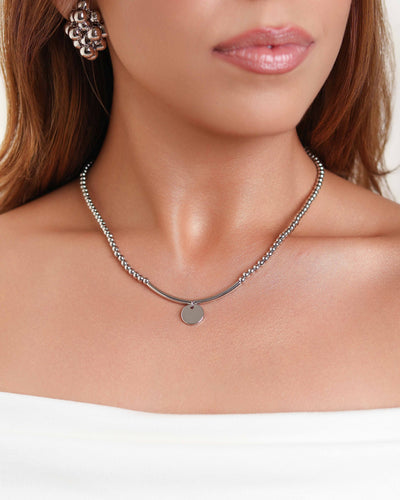 Choker Bolinhas Pingente Redondo Ródio Branco