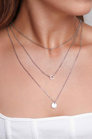 Gargantilha Tripla Ponto de Luz com Circulos Ródio Branco - 40 cm