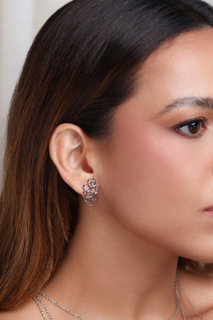 Brinco Circulos Vazados Entrelaçados Ródio Branco