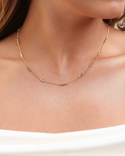Colar Grumet Retângulos Cristal Banhado a Ouro 18K - 45 cm