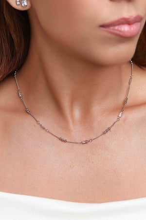 Gargantilha Cartier Retangulos Cristal Ródio Branco - 45 cm