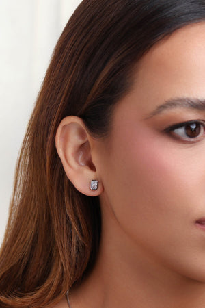 Brinco Retangular Cristal Médio Ródio Branco