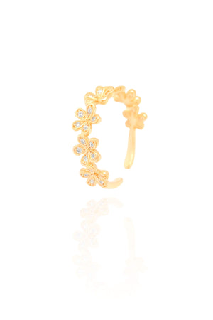 Anel Flores Cravejadas Zirconia Tamanho M Banhado a Ouro 18K