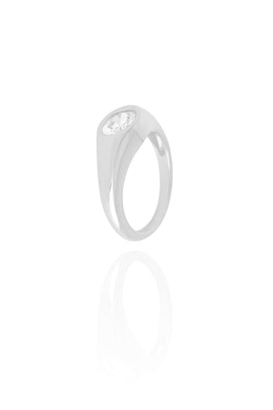 Anel Zirconia Oval Tamanho 13 Ródio Branco