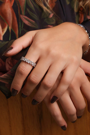 Anel Cravejado Gotas Cristal Tamanho 18 Ródio Branco