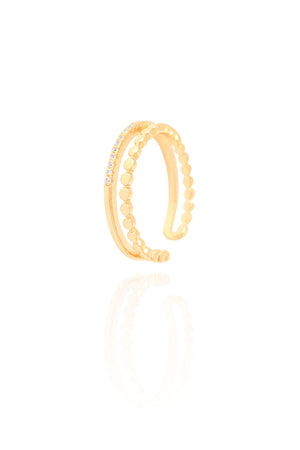 Anel Ajustável Bolinhas Achatada Cravejado Cristal Tamanho G Banhado a Ouro 18K