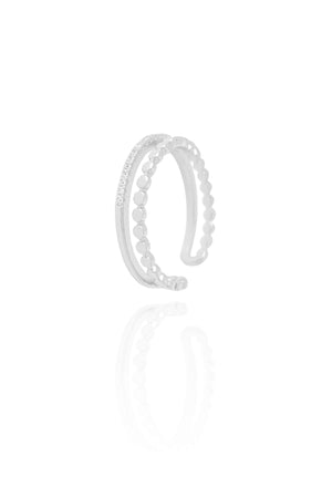 Anel Ajustável Bolinhas Achatada Cravejado Cristal Tamanho G Ródio Branco