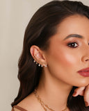 Brinco Ear Cuff Elos Vazados Ponto de Luz Cristal Banhado a Ouro 18K