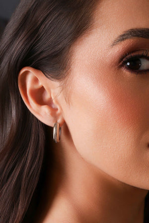 Brinco Argola Lisa Cravejada Cristal Ródio Branco