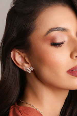 Brinco Ramos Folha Cravejada Cristal Banhado a Ouro 18K