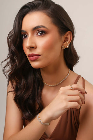 Pulseira Tripla Cravejada Cristal Banhado a Ouro 18K