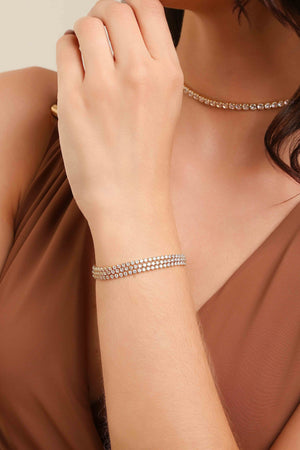 Pulseira Tripla Cravejada Cristal Banhado a Ouro 18K