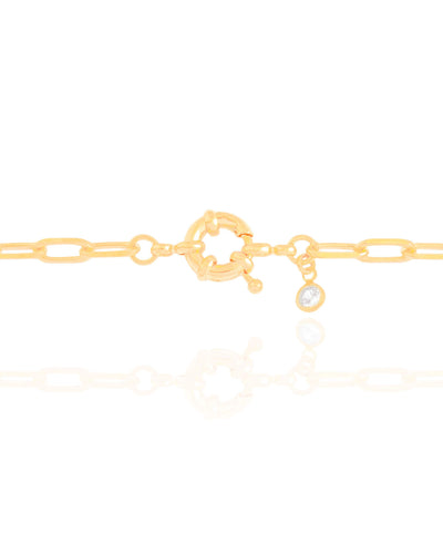 Colar Elos Detalhes Ponto de Luz Cristal Banhado a Ouro 18K - 40 cm