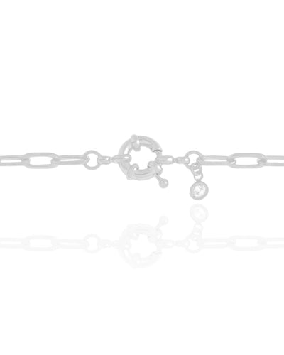 Colar Elos Detalhes Ponto de Luz Cristal Ródio Branco - 40 cm