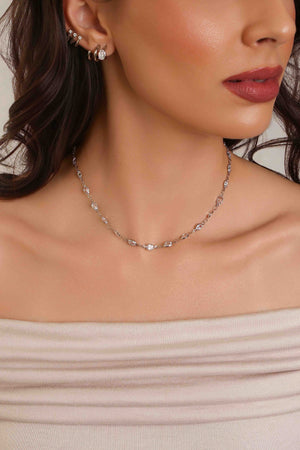 Choker Zircônias Oval Ródio Branco