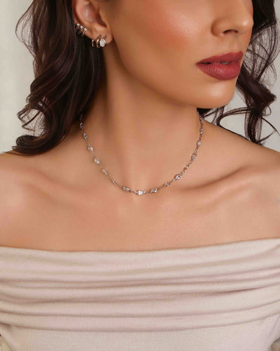 Choker Zircônias Ovais Ródio Branco - 30 cm