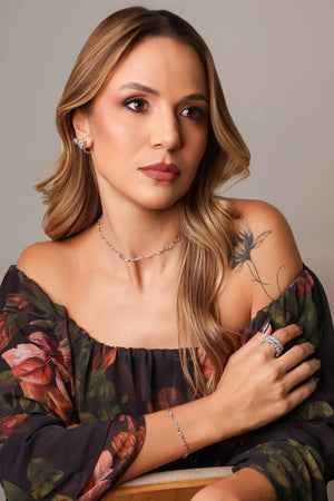 Choker Zircônia Navete Ródio Branco - 32 cm