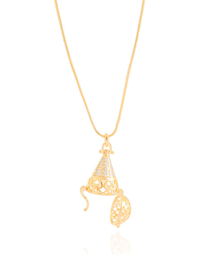 Colar Longo Perfumeiro Cravejado Cristal Banhado a Ouro 18K - 70 cm