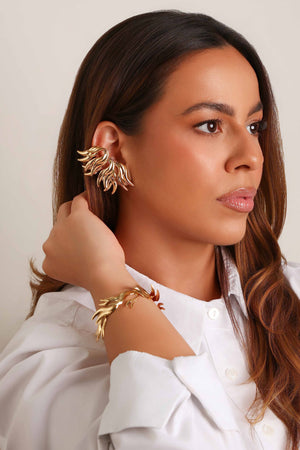 Brinco Ear Cuff Asa Lisa 6.5 cm Banhado a Ouro 18K