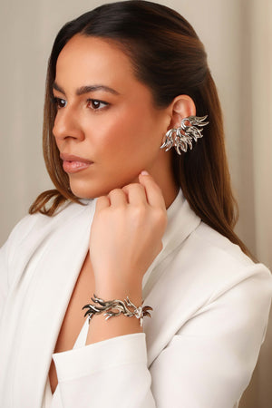 Brinco Ear Cuff Asa Lisa 6.5 cm Ródio Branco