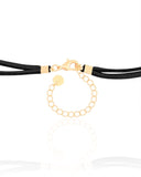 Gargantilha Gravata Dupla Camurça Preto Banhado a Ouro 18K