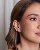 Brinco Duplo Coração Cravejado Cristal e Infinito Cravejado Cristal Banhado a Ouro 18K