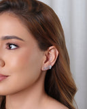 Brinco Duplo Coração Cravejado Cristal e Infinito Cravejado Cristal Ródio Branco