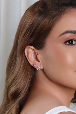 Brinco Duplo Laço Ponto de Luz e Circulo Ponto de Luz Banhado a Ouro 18K