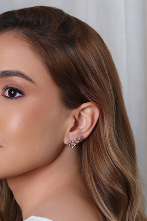 Brinco Duplo Laço Ponto de Luz e Circulo Ponto de Luz Ródio Branco