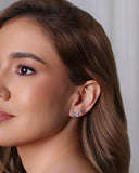 Brinco Duplo Laço Três Cristal e Laço Liso Cristal Ródio Branco