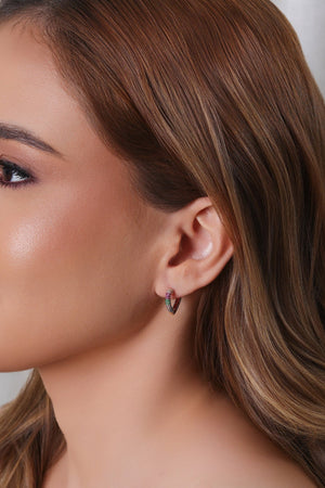 Brinco Argola Coração Cravejada Colorida Banhado a Ouro 18K