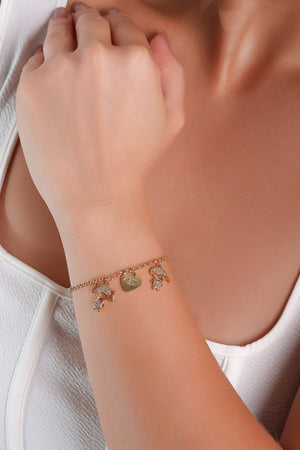 Pulseira Filho e Filha com Coração Amor Banhado a Ouro 18K