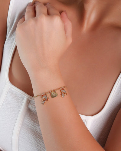 Pulseira Filho e Filha com Coração Amor Banhado a Ouro 18K