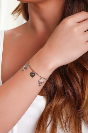 Pulseira Filhos Meninos com Coração Amor Ródio Branco