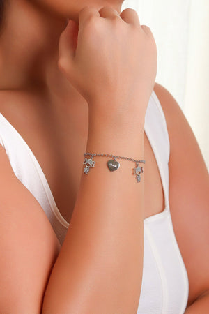 Pulseira Filhas Meninas com Coração Amor Ródio Branco