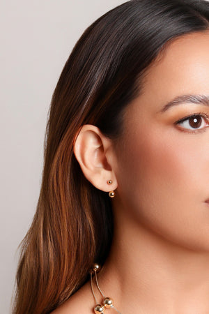 Brinco Ear Jacket Bolinha Lisa Banhado a Ouro 18K