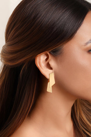 Brinco Ear Jacket Duas Chapas Lisas Banhado a Ouro 18K