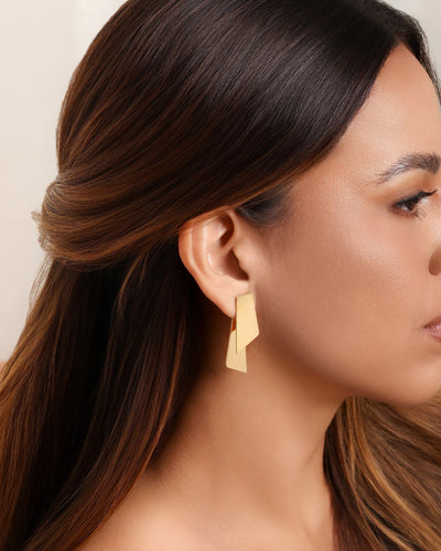 Brinco Ear Jacket Duas Chapas Lisas Banhado a Ouro 18K