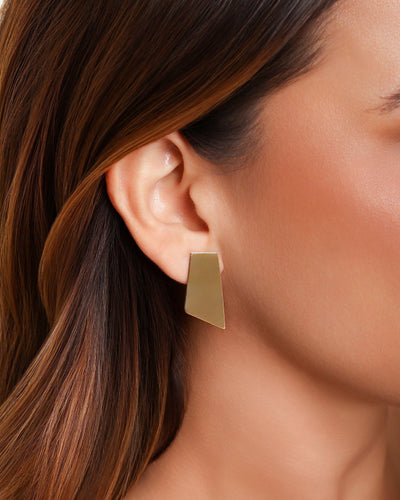 Brinco Ear Jacket Duas Chapas Lisas Banhado a Ouro 18K