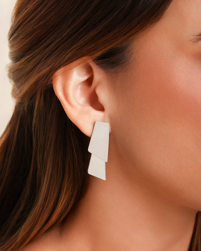 Brinco Ear Jacket Duas Chapas Lisas Ródio Branco