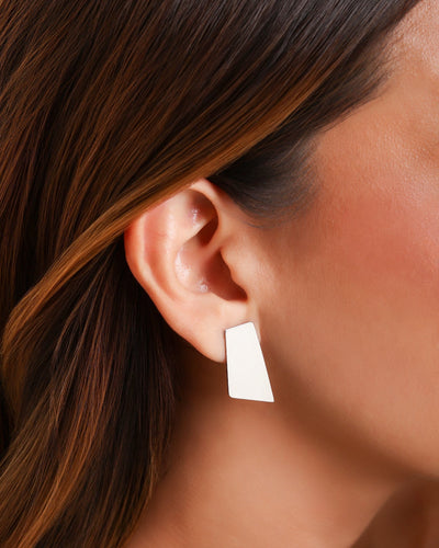Brinco Ear Jacket Duas Chapas Lisas Ródio Branco