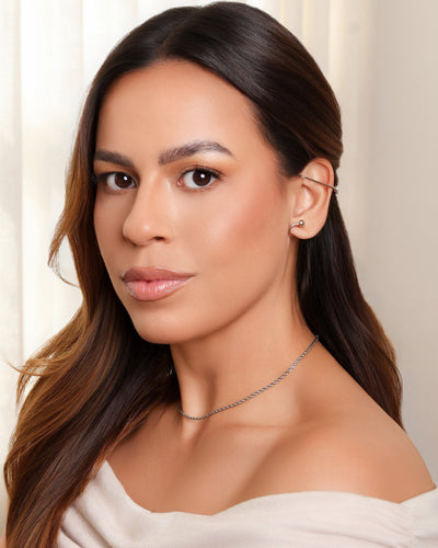 Brinco Ear Cuff Fio Bolas Ródio Branco