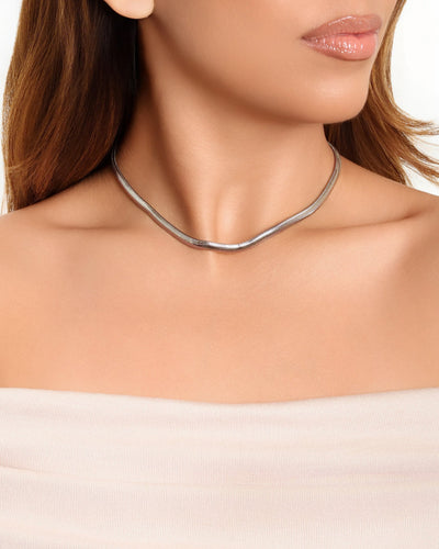 Choker Snake 5 mm Ródio Branco - 32 cm